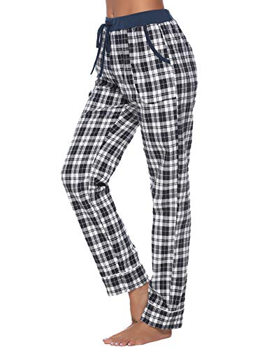 Aibrou Pantalones de Pijama Mujer 100% Algodon Pantalon Casual Largo Ropa de Dormir Suave Comodo y Suelto