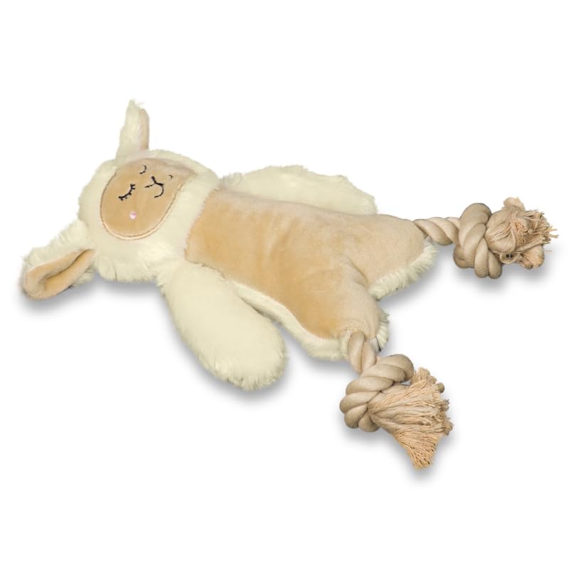 BarkButler x Fofos - Juguete de peluche para perros con patas de cuerda, suave y chirriante, color blanco, perros pequeños y medianos (5-20 kg), chirriador, tela suave y cuerda de algodón, para todas