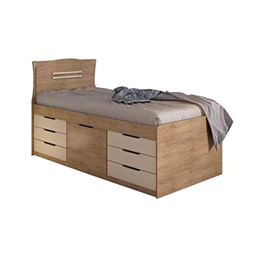 Cama Solteiro Multifuncional 7 Gavetas Florença Siena Móveis Amêndoa/Off White