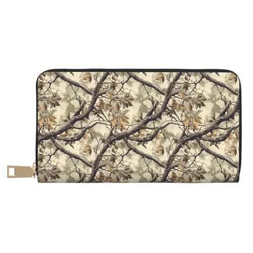 Leather Thin Slim Wallets for Women Men - Fashion Camouflage Tree Print Card Wallet Holder with Zipper