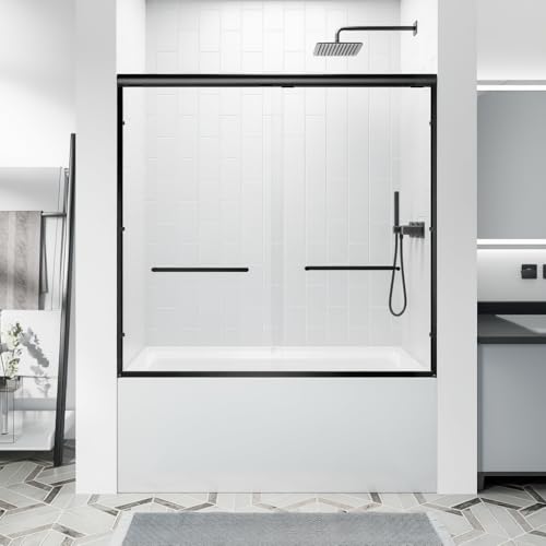 Double Sliding Bathtub Door Matte Black