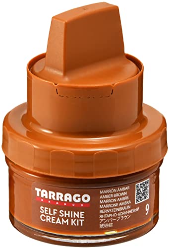 革靴のキズを隠してピカピカに セルフシャイン クリーム 50ml 靴磨き 合皮 ガラスレザー 着色 栄養 ツヤだし カルナバワックス 警察学校 タラゴ メンズ アンバーブラウン