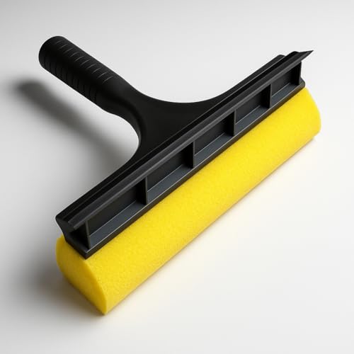 Image of 2-in-1 Window Washer with Rubber Blade and Sponge, Car and Window Cleaning Tool, Black and Yellow
