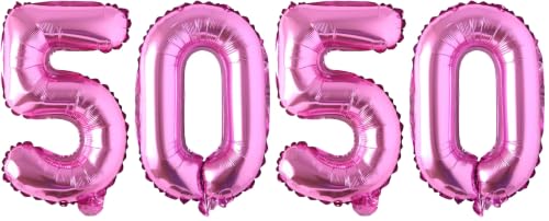 Image of Rozi Decoration Number 50 Pink Color Foil Balloons for Happy Birthday Decoration, 50th Wedding Anniversary Party Balloons Decorations Pack of 4 Pcs