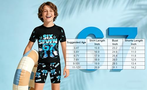 Choeeya Kids 67 Meme Swimsuit Boys Girls Six Seven Rash Guard Swimwear Outfits Youth Teens 6 7 Number Short Sleeve Athletic Rash Guard Shirts