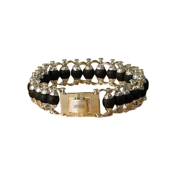 Karungali Modern Bracelet Silver Plated Natural Ebony Wood Beads for Men Women Stylish Spiritual Bracelet for Energy Balance Meditation Everyday Wear