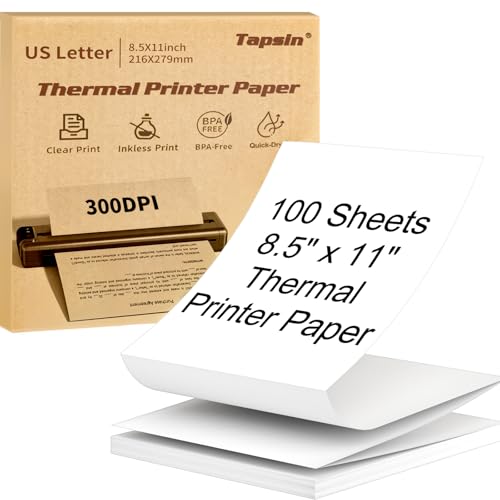 Image of Thermal Printer Paper 8.5 x 11 Inch, Quick-Dry US Letter Thermal Paper, Compatible with M08F M832 Portable Printer, Continuous Perforated Folding Thermal Printer Paper for Office, Contract, 100 sheets