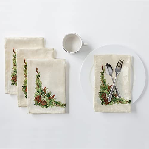 Image of Benson Mills Christmas Ribbons Engineered Printed Fabric Cloth Napkins for Christmas, Winter, and Holiday Tablecloths (19 inch X 19 inch Napkins Set of 4, Xmas Ribbons)