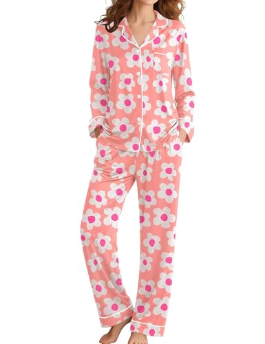 Image of SWOMOG Womens Pajamas Set Long Sleeve Sleepwear Button Down Nightwear Soft Cotton Pj Lounge Sets