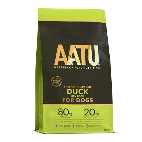 AATU Trockenfutter für Hunde, 80/20 Hundetrockenfutter mit Ente, Hundefutter Getreidefrei mit Hohem Proteingehalt, Natürliche Tiernahrung für Ausgewachsene Hunde Aller Rassen, 10 kg