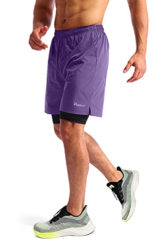 Image of Pudolla Men's 2 in 1 Running Shorts 5 inch Quick Dry Gym Athletic Workout Shorts for Men with Phone Pockets