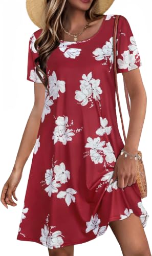 Image of JOLIGAL Summer Dresses for Women Casual Short Sleeve Sundress Scoop Neck Beach T Shirt Dress with Pockets 2026