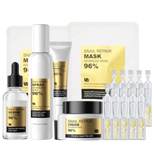 Snail Mucin Skincare Set Damen, Schneckenschleim Gesichtspflege Set, Anti-Aging Schnecken Hautpflege Set für unreine Haut, Pickel, Empfindliche Haut, Geschenkset Frauen und Teenager-Mädchen