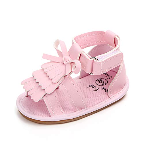 Baby Girls Boys Tassel Sandals Rubber Sole Infant Toddler First Walker Summer Shoes Pink, 12-18 Months