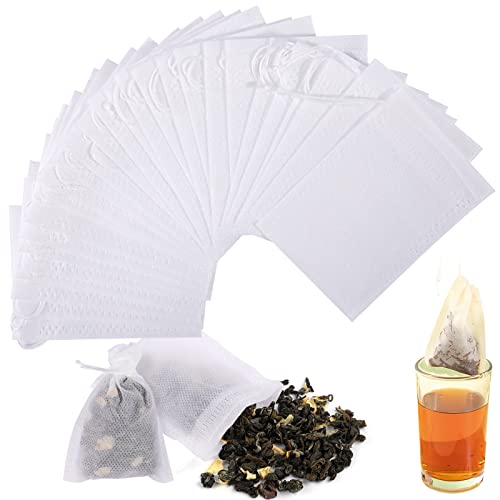100 bolsas de té, bolsa de té para rellenar con cordón, bolsas de filtro de té desechables, bolsas de té para rellenar, para té a granel, café, especias, polvo (6 x 8 cm)