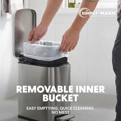 Image of SIMPLI-Magic 6L /1.6G Stainless Steel Bathroom Trash Can with Hands-Free Foot Pedal, Quiet Soft-Close Lid, Compact Space-Saving Size