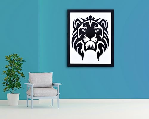Image of METSY Stylish Wall Decor Graphical Lion Face Art with led Light Made of Metal Sheet, Crafted with Laser Cutting, Black Powder Coated,for Living Room, Kid's Room, Bedroom, Hallway (White Shade)