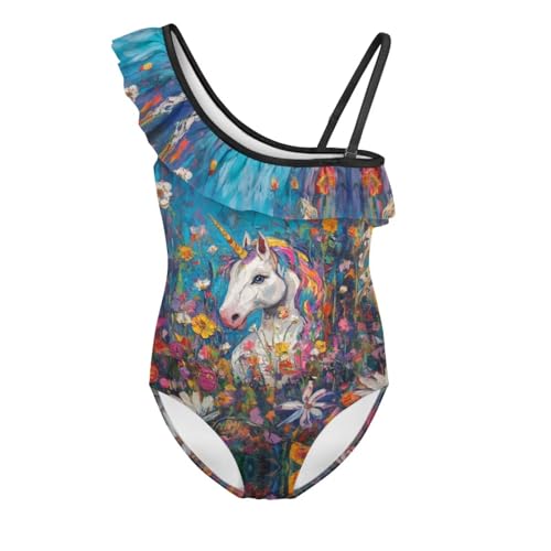 Image of Girls One Piece Swimsuits Size 3-14 Trendy Ruffle Bathing Suit Casual Hawaiian Summer Beach Swimwear