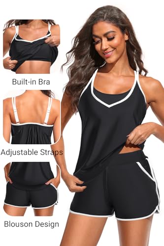 Image of Holipick Blouson Tankini Swimsuits for Women - Two Piece Tummy Control Bathing Suit with Shorts Modest Swimwear