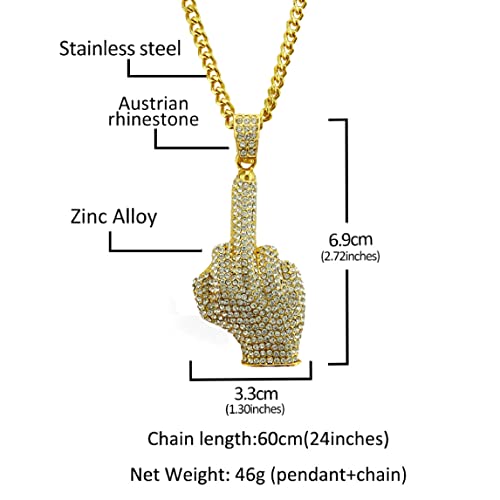 IUDWCG 1 Pcs Goldene Hip Hop Halskette Mittelfinger Hand Anhänger Rock Star Rapper Punk Kette 80er 90er Jahre Accessoires Männer Karneval Party Statement Kette