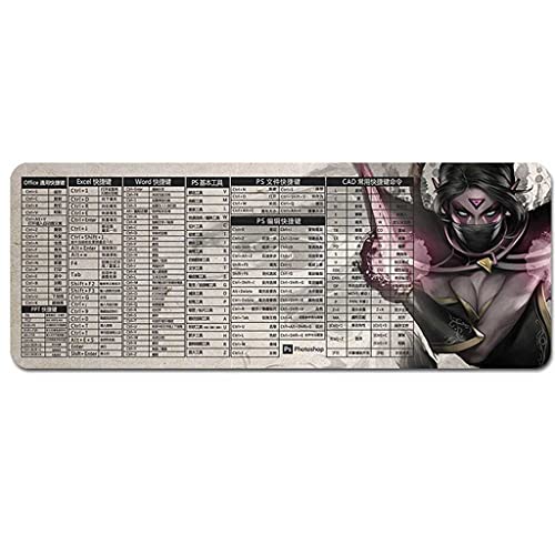 Tapis de souris gamer XXL pour le bureau avec raccourcis pratiques 90x40 cm