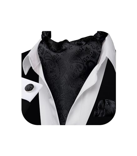 Image of Barry.Wang Ascot Ties Cravat Tie Men Paisley Plaid Scarf Self Tie Pocket Square Cufflinks Set Wedding Party
