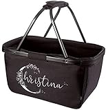 Mein Zwergenland faltbarer Einkaufskorb Initial mit Name personalisierbar, Korb klappbar 28 L, Faltkorb mit Blumenmuster schwarz