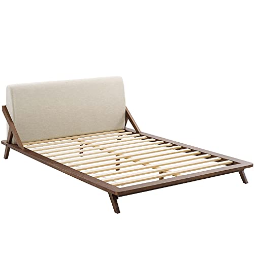 Modway Luella Upholstered Fabric Queen Sled Platform Bed Frame With Headboard In Walnut Beige #TOP2