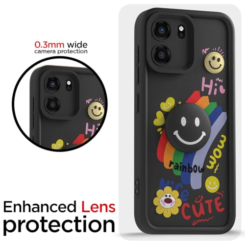 Image of Pikkme Back Cover for OnePlus Nord CE 6 5G | Soft Silicone| Cute Rainbow Smile & 3D Cartoon Flower Design | Shockproof Raised Camera Protection Bumper Case (Black)