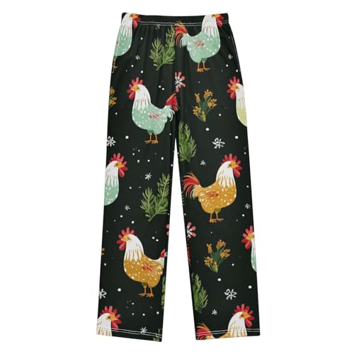 ZZXXB Rooster Pine Branch Boys Long Pants Soft Trousers Elastic Waist Kids Lounge Bottoms with Pockets S-XL