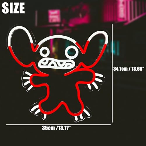 Image of Heliwey Neon Sign LED Anime Bug Stitch Light for Wall Decor, Bedroom, Kids Room, Birthday, Party, Game Room, Pub - Decoration for Stitch Fans