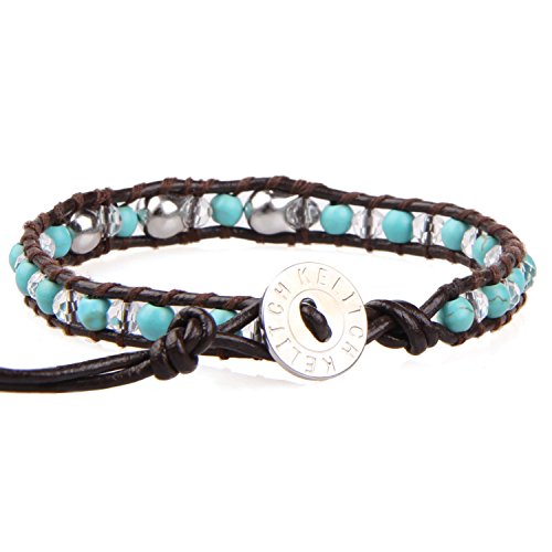 Image of KELITCH 925 Silver Skull Bracelets Wrap Bracelets Women Crystal Beaded Bracelets on Natural Leather