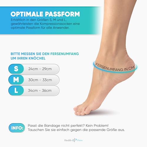 Health Press Sprunggelenkbandage – Professionelle Stützstrümpfe – Entlastung & Stabilisierung des Sprunggelenks – 2x Fußbandage, Gr. M – Medizinprodukt – Stützende Knöchelbandage – Kompressionssocken
