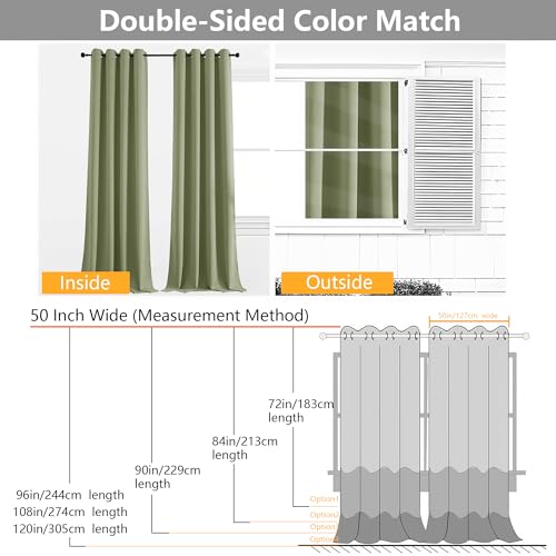Image of Simplebrand Sage Green Extra Long 10ft Curtains for Patio 120 Inches Long 2 Panels Set, Room Darkening Light Blocking Solid Thermal Insulated Energy Saving Grommet Noise Reducing Curtains, 50 Wx120 L