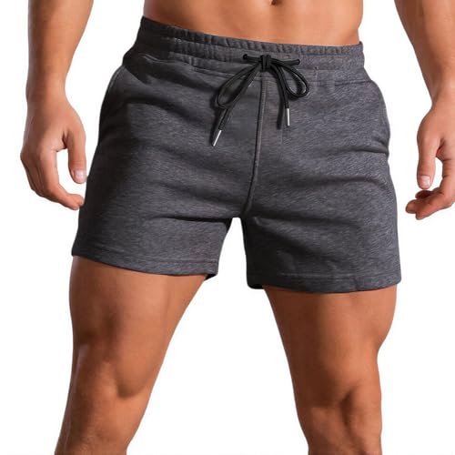 Men's 3 Inch Running Shorts Gym Training Bodybuilding Short Breathable Cotton Sports Shorts Darkgray M