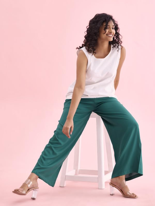 Image of GO COLORS Soft Viscose Basic Palazzo Full Length for Women| Breathable, Mid Rise, Relaxed Fit