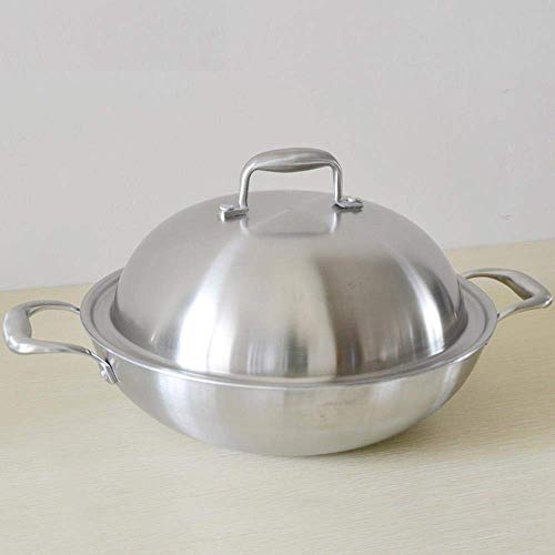5ply Edelstahlverbindung 32 / 36cm 304 Edelstahl 2 Ohren großer Wok Keine Beschichtung, 32cm Zuhause (Color : 32cm)