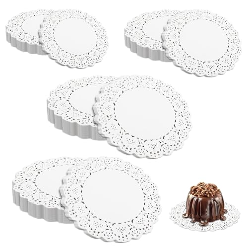 200 Stück Tortenspitze Klein, Tortenspitze Rund 4 Größen Kuchenmatte Papier Weißes Tortenpapier Spitzenpapier Küche Backpapier Tortendeckchen aus Papier für Hochzeit, Geburtstag, Kuchen, Desserts