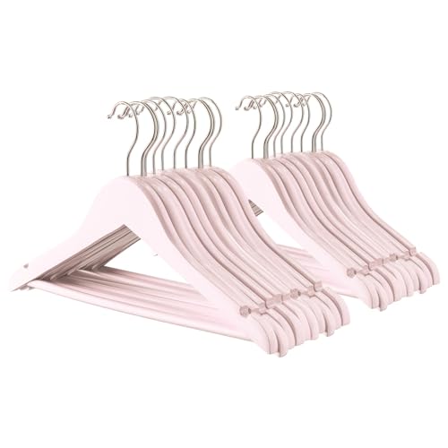 Harbour Housewares 20x Rosa Claro Perchas Infantiles de Madera - Pequeño Niños Abrigo Ropa para Bebé con Gancho Metálico,...