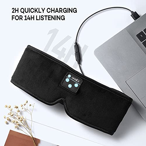 OnaEz Slaaphoofdtelefoon, Bluetooth 5.0, 3D slaapmasker, oogmasker, slaaphoofdtelefoon, wasbare slaapbril, hifi-geluidskwaliteit, hoofdtelefoon om te slapen, met geïntegreerde luidspreker, microfoon, voor reizen, yoga - Image 6