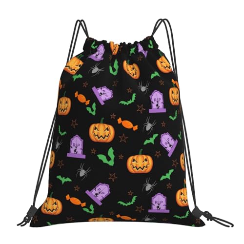 Halloween Drastring Bags Gothic Bat String Backpack Pumpkin Gym Bag for Outdoor