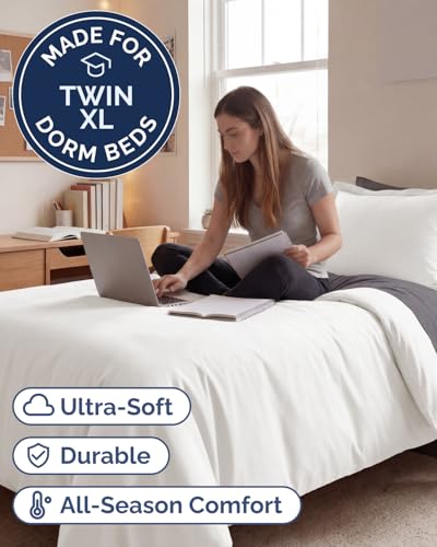 Image of Duvet Cover Twin /Twin XL Size Set - Extra Soft Twin /Twin XL Duvet Cover 68 inch x 90 inch with 1 Pillow Sham for Women, Men, Kids & Teens - Easy-Care & Fade Free with Zipper Closures & Ties (Antique White)