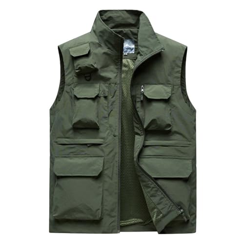 Mens Outdoor Safari Cargo Vest Photo Travel Work Fishing Vests Lightweight Sport Outerwear for Men Multi-pockets