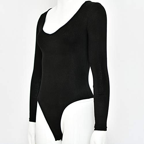Womens Sexy V Neck Bodysuit Basic Ribbed Long Sleeve Jumpsuits Tops For Women Fall Tops - Image 5