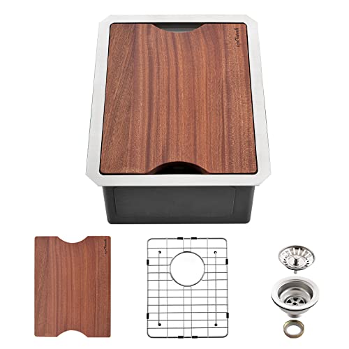 Ecochannels Undermount Kitchen Sink, 14 X 18 X 9 Inch Kitchen Sinks 16 Gauge Stainless Steel Small Bar Prep Sink Kitchen Single Bowl With Cutting Board #TOP9
