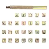 OwnMy 27PCS Leather Stamping Tools Kit Includes 26PCS 8mm Capital Letters Alphabet Stamps and 1 Steel Punch Handle, Metal Leathercarft Embossing Stamp Tools for Leather Art Crafts Marking/Working