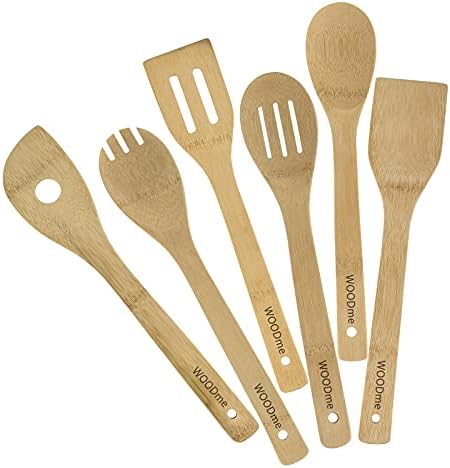 WOODme Wooden Spoon for Cooking 6pcs Bamboo Wooden Kitchen Utensil Set Wood Spatula for Nonstick Cookware Pans Easy to Clean Quality Gift & Everyday Use