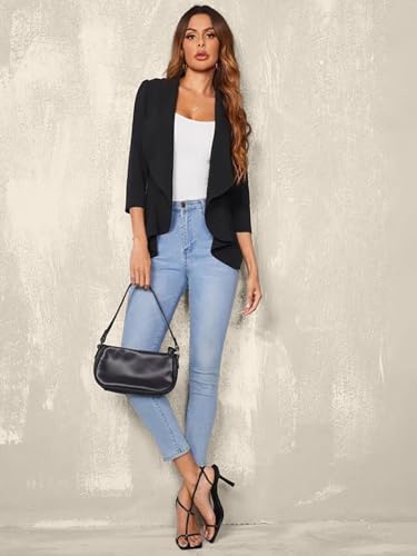 Image of Formal Sleek Black Open Front Solid Women's Blazer