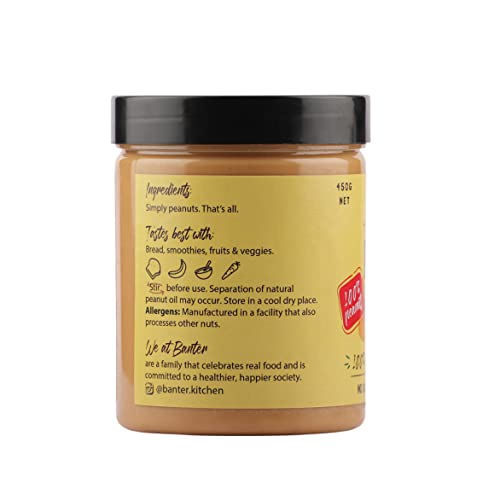 Image of Banter Crunchy Peanut Butter with Homemade Goodness - 100% Natural, Unsweetened, Vegan, and High in Protein for Fitness Enthusiasts by | 100% Natural Peanut Butter (Crunchy) - 450 gram