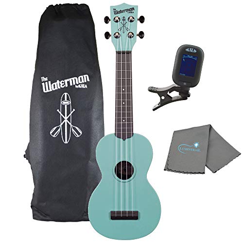 Kala Glow-in-the-Dark Aqua Matte Soprano Waterman Ukulele KA-SWG-BL Bundle with a Kala Tuner